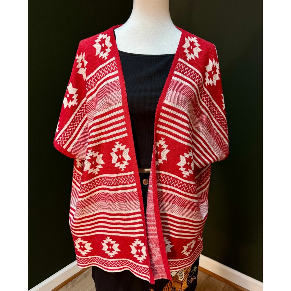 Jon & Anna New York Red & White Southwest Print Kimono Cardigan Women's L/XL
